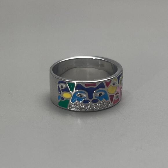 Y2K Vintage Silver Mosaic Ring – Size 8, Unisex, Brand New - Picture 6 of 7